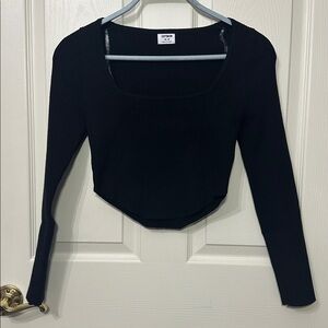 Cotton On Women's M Black Ribbed Cropped Long Sleeve Square Neck Top like new